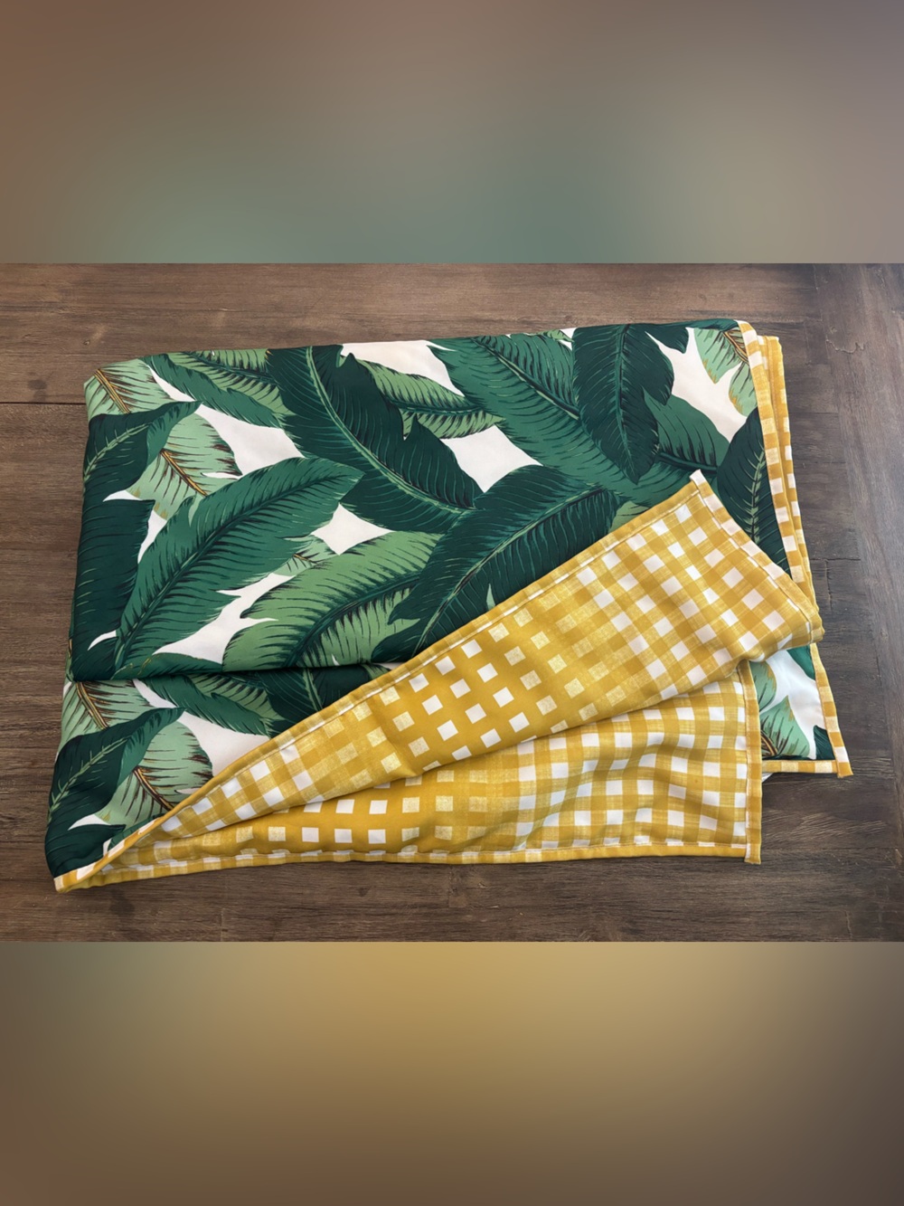 Tommy Bahama Yellow Gingham & Green Palm Canvas Sand Resistent Beach Blanket